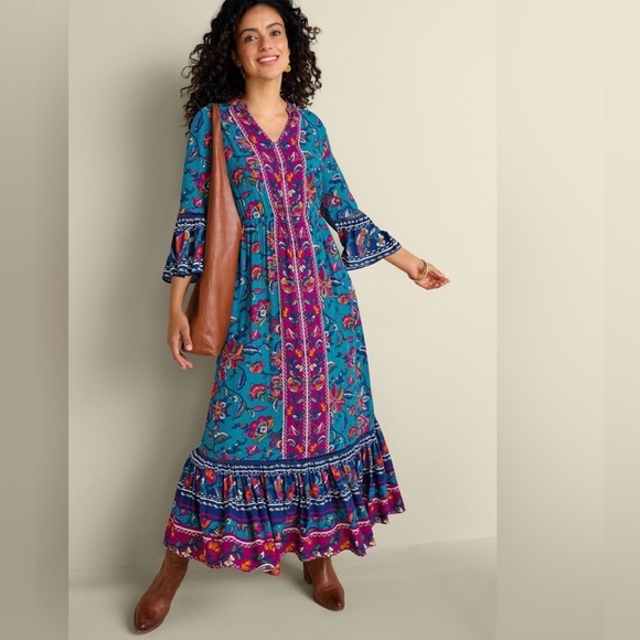 Soft Surroundings Allene Maxi Dress Floral Boho Pockets Women’s Med Petite - Picture 5 of 16